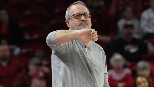 Razorbacks Mike Neighbors in a win over Stephen F. Austin on Monday night.